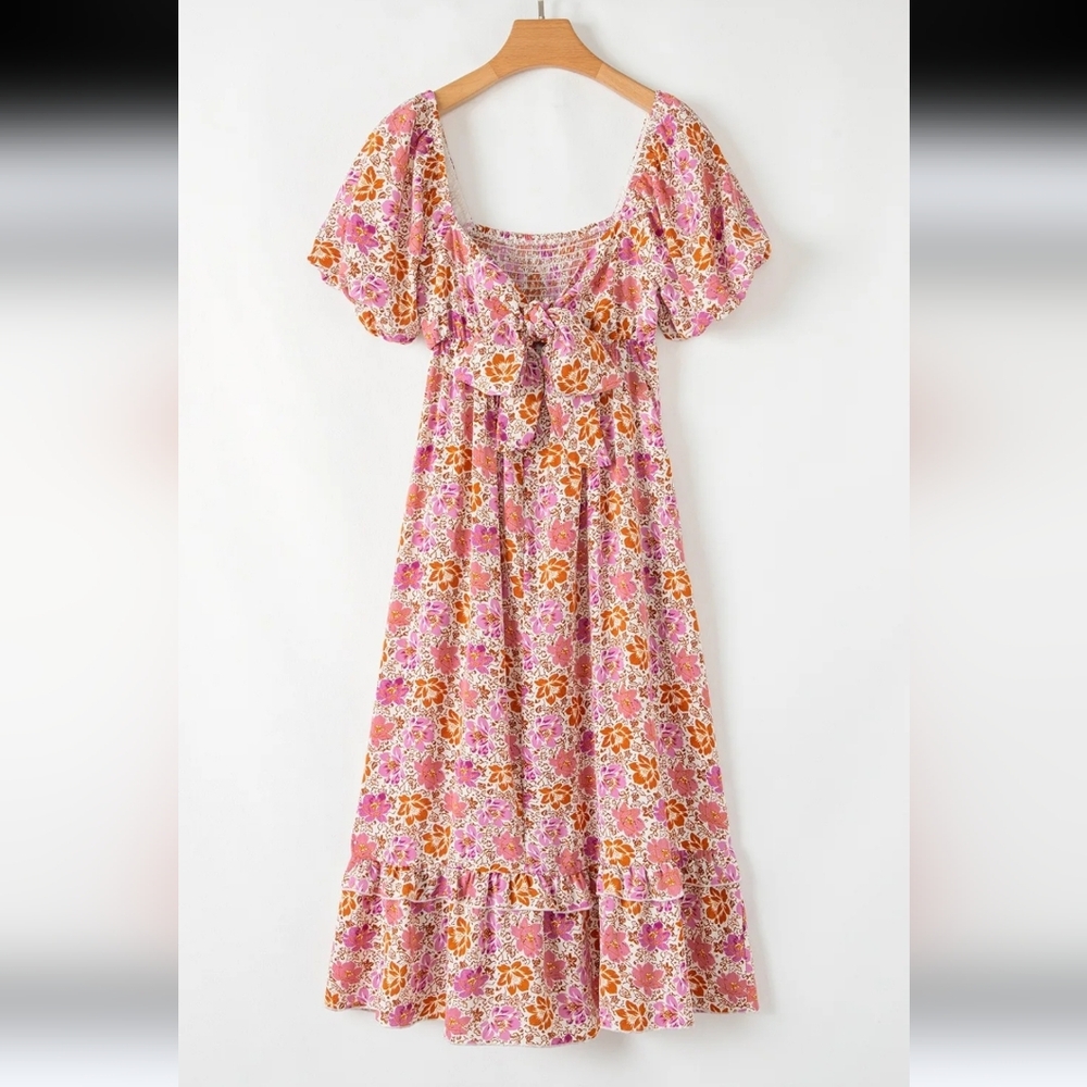 Altar'D State Floral Midi Dress Square Neck Knot Back Ruffle Hem Sz XS NWT - Picture 4 of 15